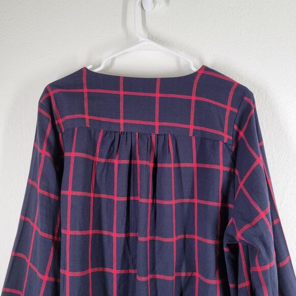 ASOS Curve Plaid Blouse Womens 14 Blue Red Faux Wrap Bell Sleeve Academia - Picture 6 of 9